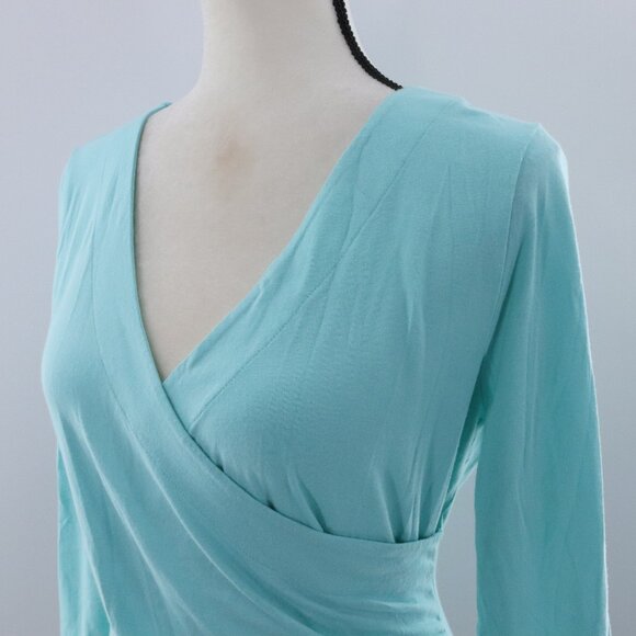 Soft Surroundings | 3/4 Sleeve Top Medium Faux Wrap Blue - Picture 2 of 6
